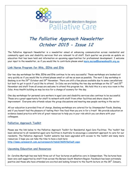 thumbnail of Issue 12 Palliative Approach Newsletter Oct 2015